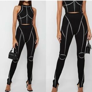 Maniere De Voir Chic Women's Racer Crop Top & High waisted bandage leggings Set